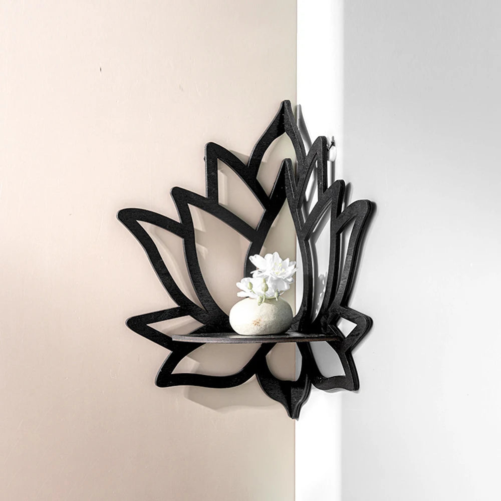 Wooden Lotus Hollow Decorative Rack Aromatherapy Organiser Essential Oil Candle Holder Wall Mounted Shelf Corner Shelf