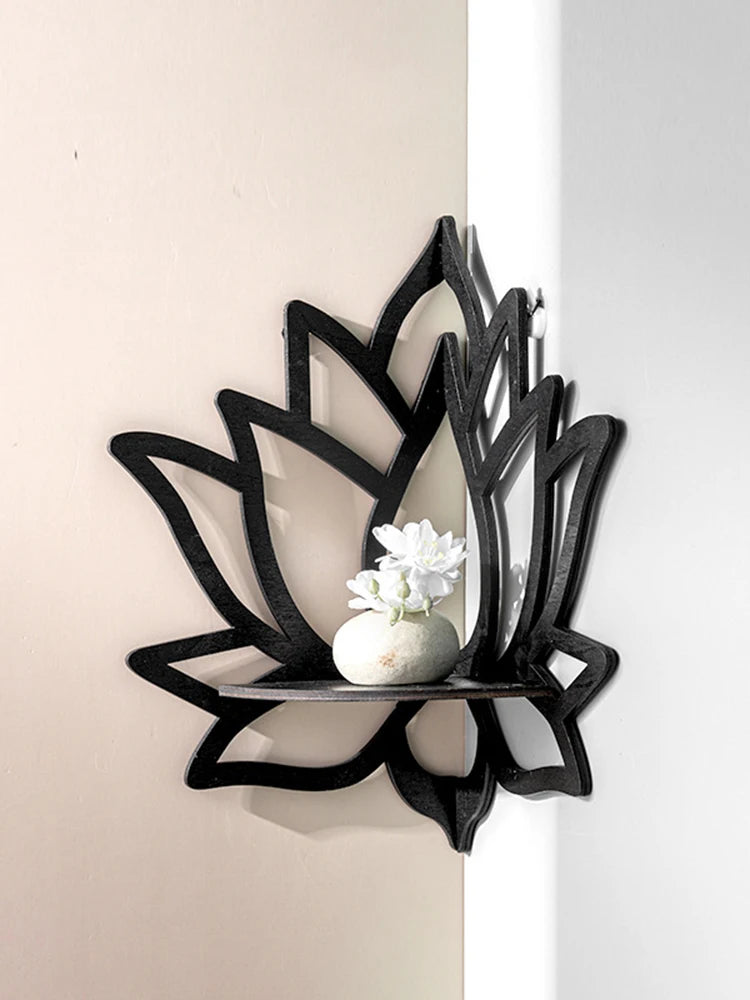 Wooden Lotus Hollow Decorative Rack Aromatherapy Organiser Essential Oil Candle Holder Wall Mounted Shelf Corner Shelf