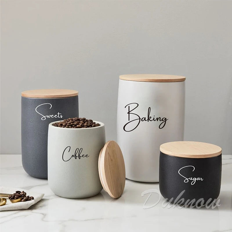 Kitchen Organization Canister Jar Labels Sticker Waterproof Decal Tea Coffee Sugar Baking Salt Quotes Vinyl Mural Art Decals