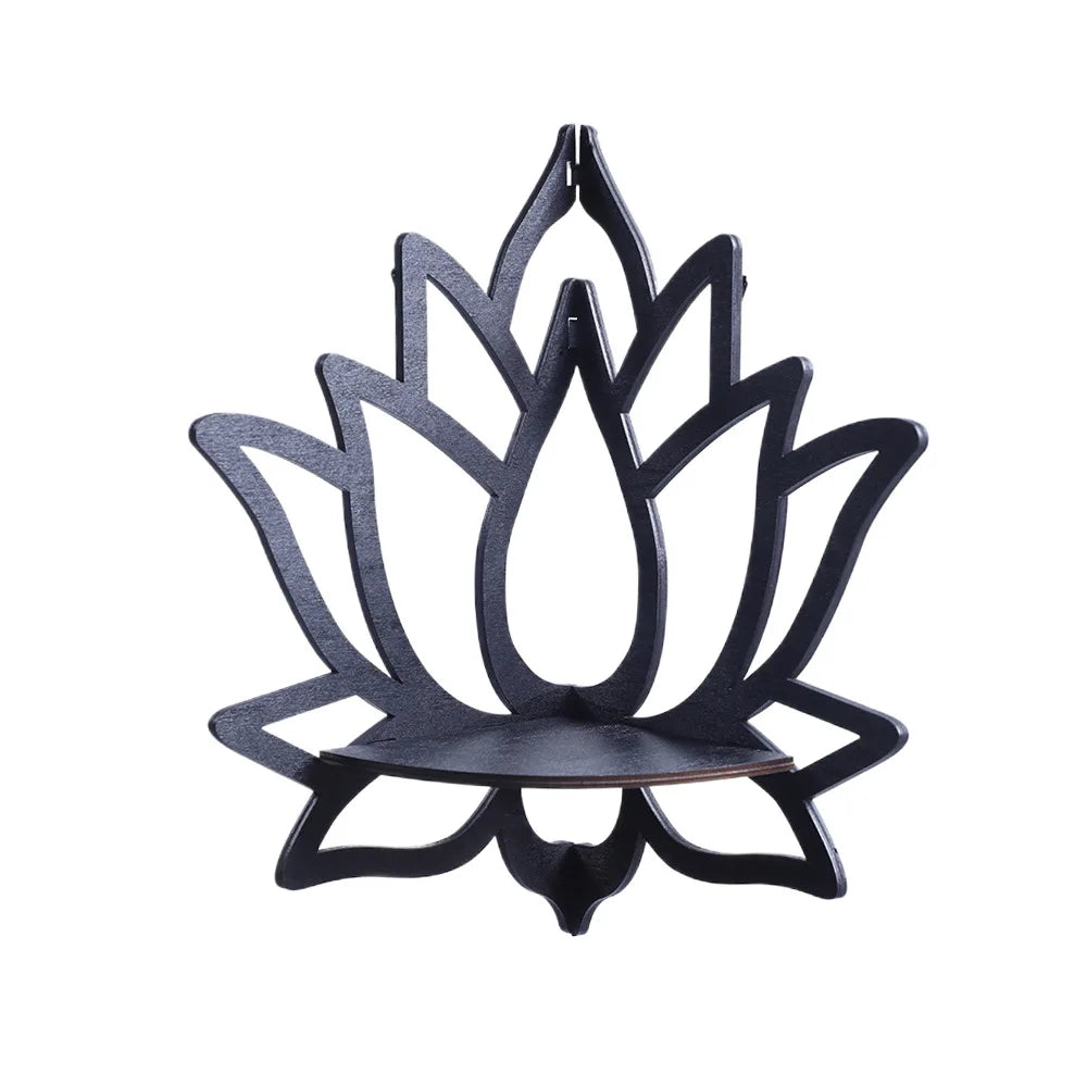 Wooden Lotus Hollow Decorative Rack Aromatherapy Organiser Essential Oil Candle Holder Wall Mounted Shelf Corner Shelf