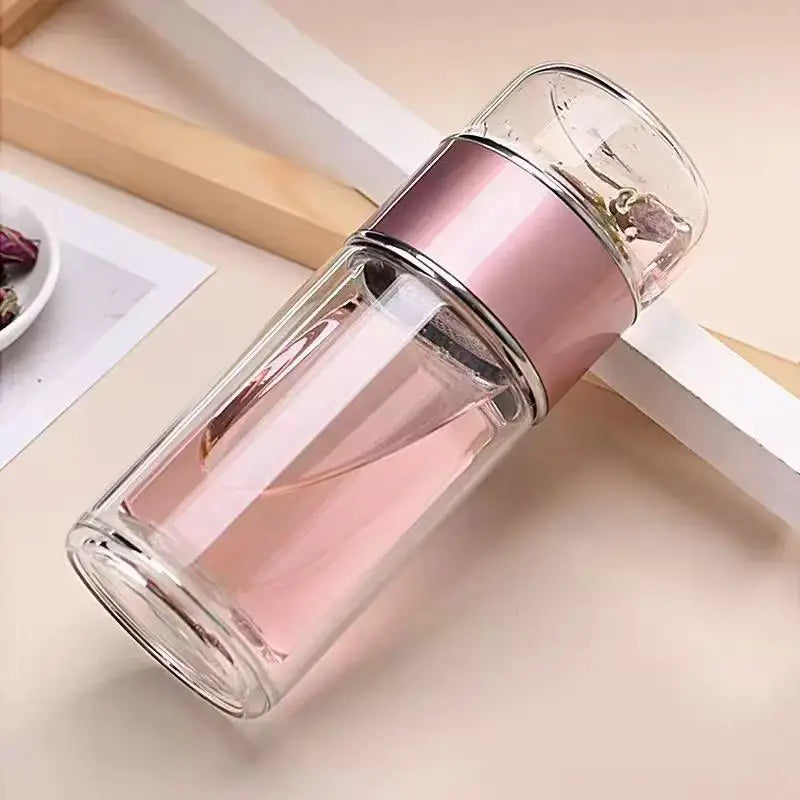 420ml Double wall Glass Tea Infuser Bottle-Elegant & Leakproof Travel Thermos