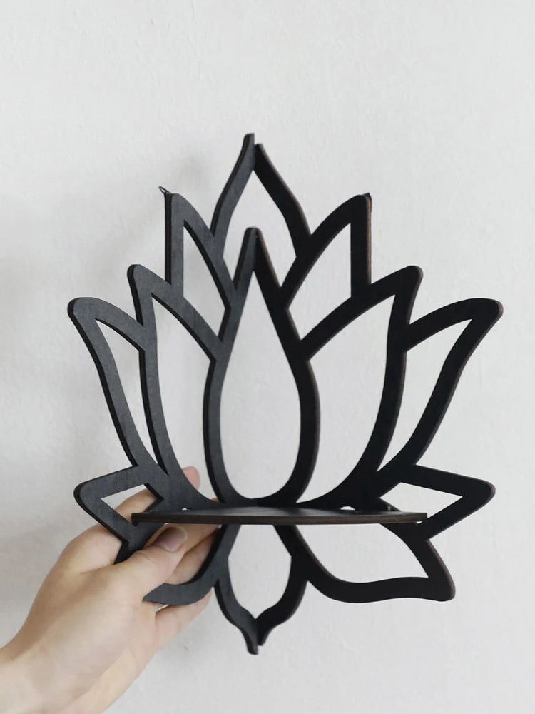 Wooden Lotus Hollow Decorative Rack Aromatherapy Organiser Essential Oil Candle Holder Wall Mounted Shelf Corner Shelf