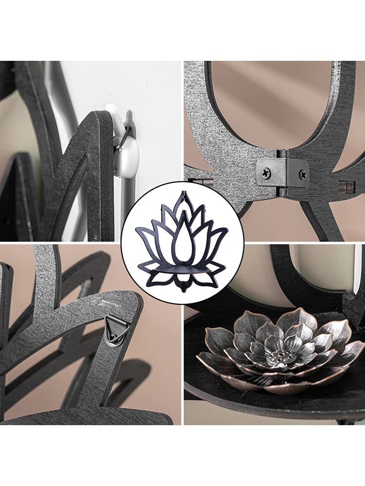 Wooden Lotus Hollow Decorative Rack Aromatherapy Organiser Essential Oil Candle Holder Wall Mounted Shelf Corner Shelf