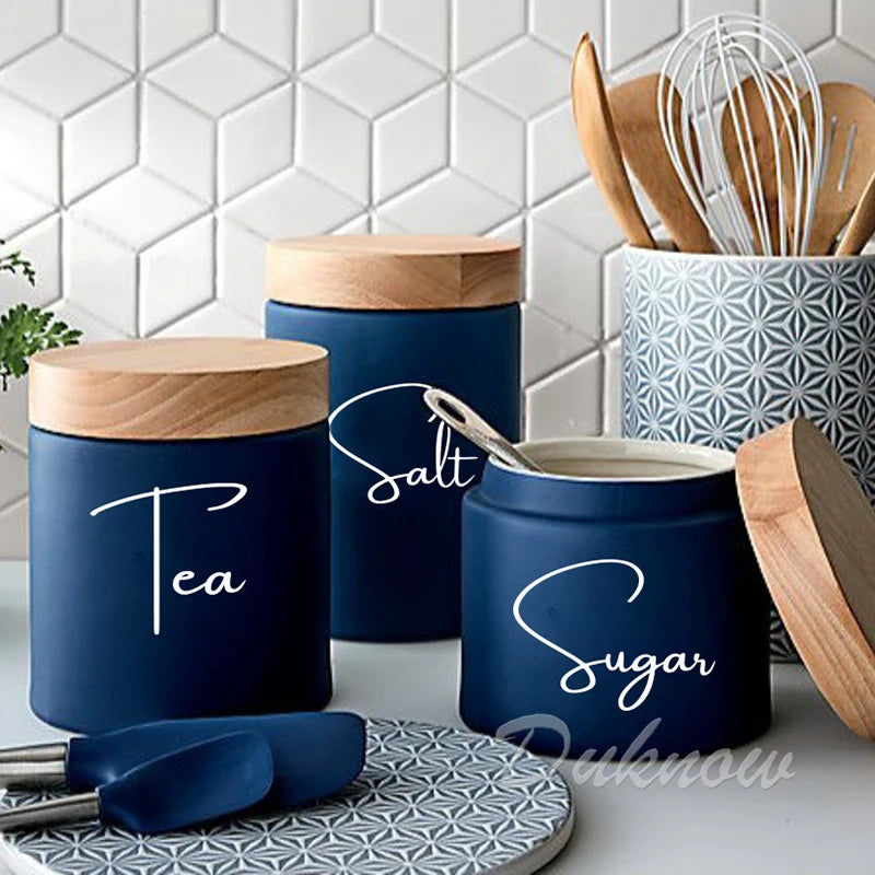 Kitchen Organization Canister Jar Labels Sticker Waterproof Decal Tea Coffee Sugar Baking Salt Quotes Vinyl Mural Art Decals