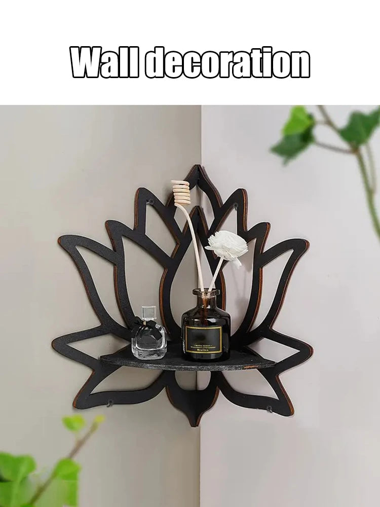 Wooden Lotus Hollow Decorative Rack Aromatherapy Organiser Essential Oil Candle Holder Wall Mounted Shelf Corner Shelf
