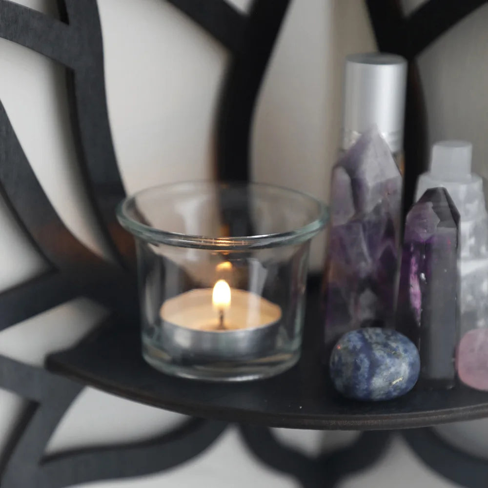 Wooden Lotus Hollow Decorative Rack Aromatherapy Organiser Essential Oil Candle Holder Wall Mounted Shelf Corner Shelf