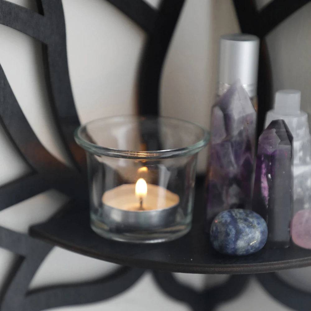 Wooden Lotus Hollow Decorative Rack Aromatherapy Organiser Essential Oil Candle Holder Wall Mounted Shelf Corner Shelf