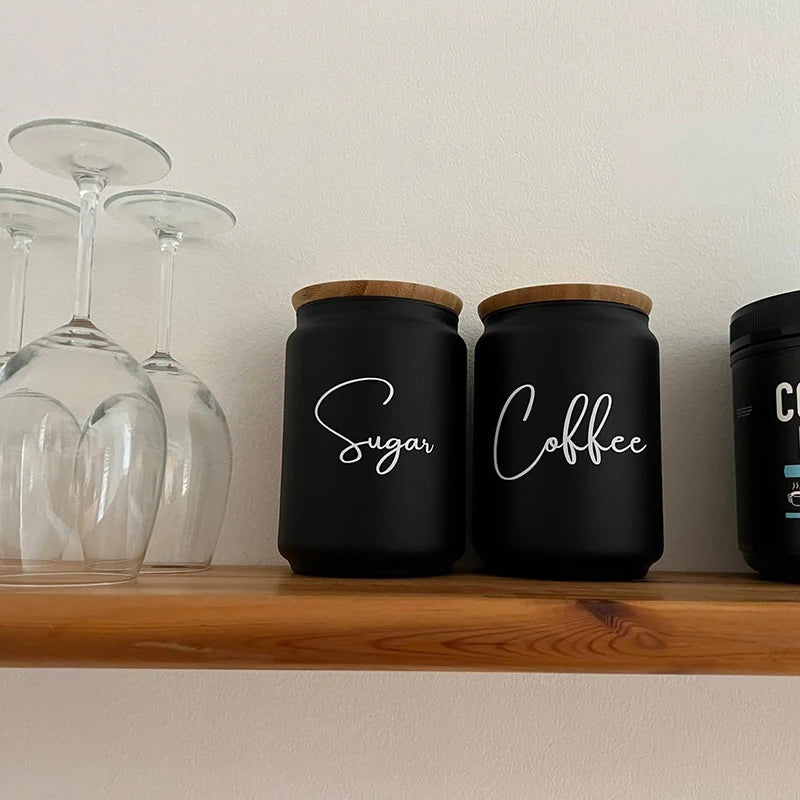 Kitchen Organization Canister Jar Labels Sticker Waterproof Decal Tea Coffee Sugar Baking Salt Quotes Vinyl Mural Art Decals