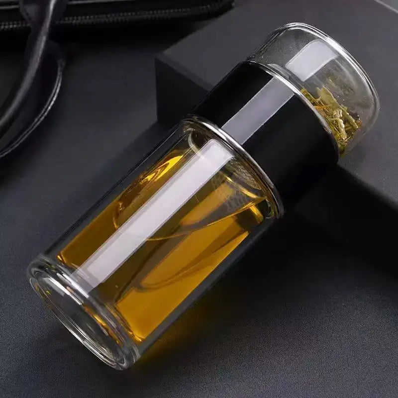 420ml Double wall Glass Tea Infuser Bottle-Elegant & Leakproof Travel Thermos