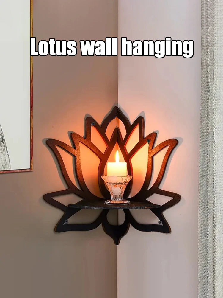 Wooden Lotus Hollow Decorative Rack Aromatherapy Organiser Essential Oil Candle Holder Wall Mounted Shelf Corner Shelf