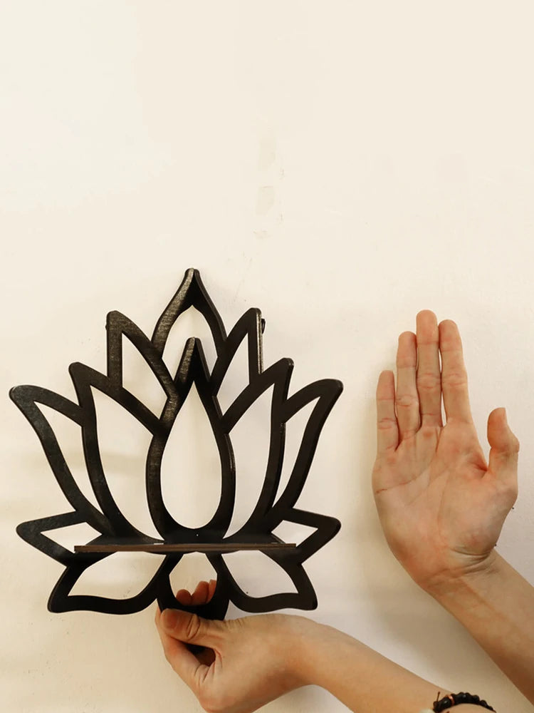 Wooden Lotus Hollow Decorative Rack Aromatherapy Organiser Essential Oil Candle Holder Wall Mounted Shelf Corner Shelf