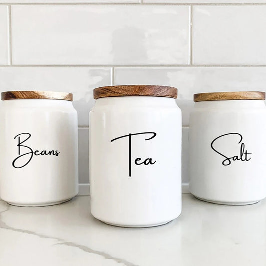 Kitchen Organization Canister Jar Labels Sticker Waterproof Decal Tea Coffee Sugar Baking Salt Quotes Vinyl Mural Art Decals